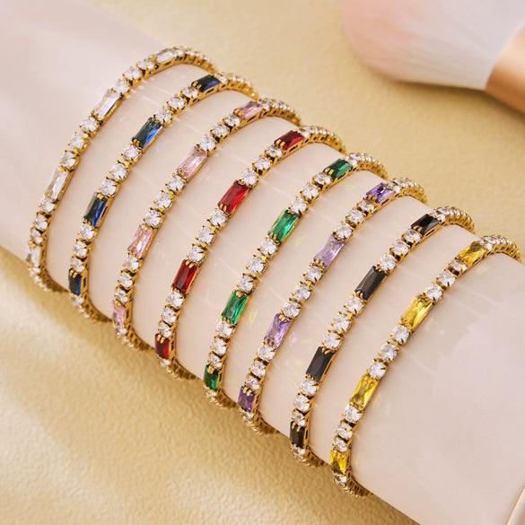 Wholesale Women's 316L Stainless Steel Zircon Geometric Multicolor Electroplated Luxury Bracelet Jewelry