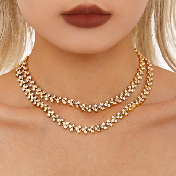 Wholesale Women's Stainless Steel Zircon Geometric Splicing Light Luxury Style Handinlaid Necklace Plated With Real Gold