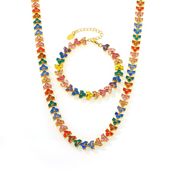Wholesale Women's Stainless Steel Zircon Geometric Splicing Light Luxury Style Handinlaid Necklace Plated With Real Gold