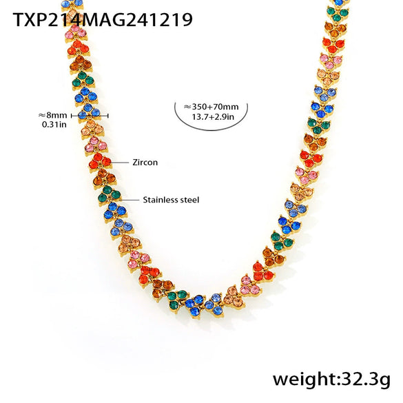 Wholesale Women's Stainless Steel Zircon Geometric Splicing Light Luxury Style Handinlaid Necklace Plated With Real Gold