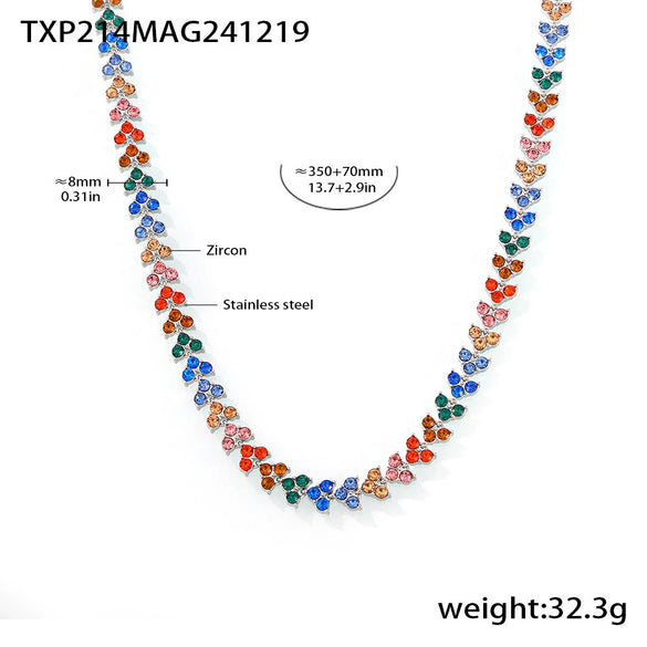 Wholesale Women's Stainless Steel Zircon Geometric Splicing Light Luxury Style Handinlaid Necklace Plated With Real Gold