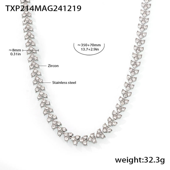 Wholesale Women's Stainless Steel Zircon Geometric Splicing Light Luxury Style Handinlaid Necklace Plated With Real Gold