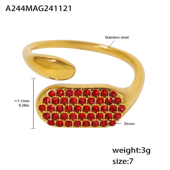 Wholesale Women's 316L Stainless Steel Zircon Geometry Open Casting Electroplated Light Luxury Ring