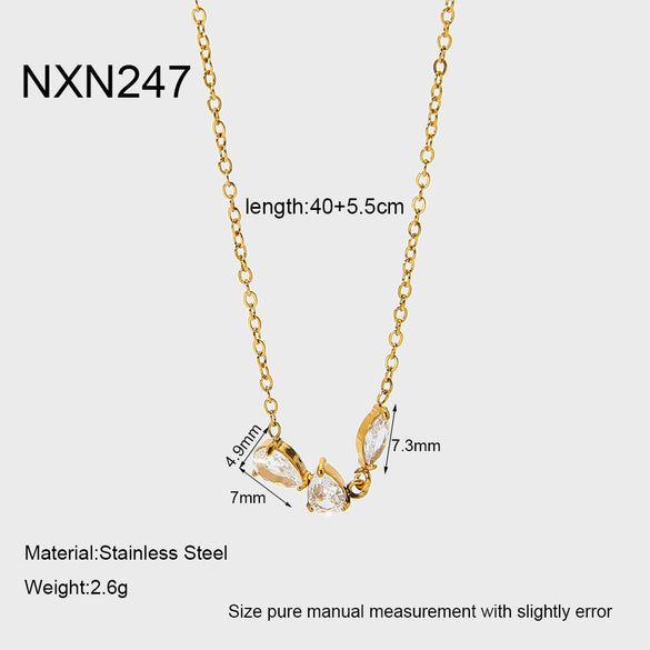 Wholesale Women's Stainless Steel Zircon Heart And Drop Shape Pendant Necklace With Oshaped Chain 18K Gold Plated Ins Style Minimalist