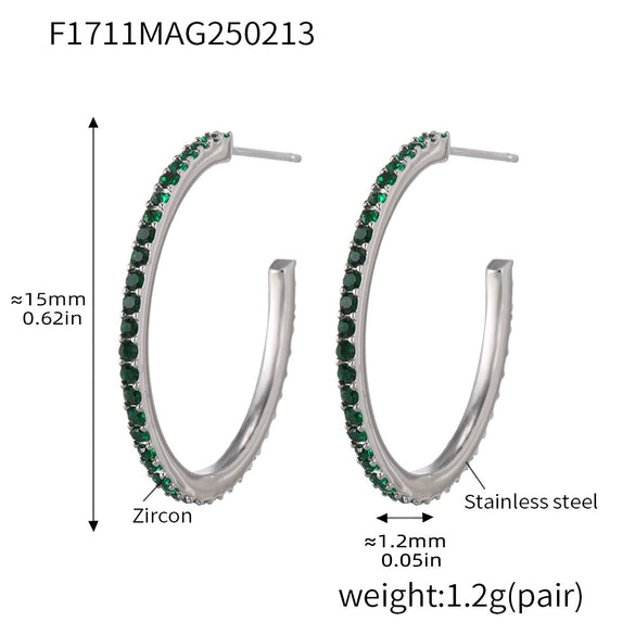 Wholesale Women's Stainless Steel Zircon Inlaid Geometric U Shape Light Luxury Style Circle Earrings With Electroplating Treatment