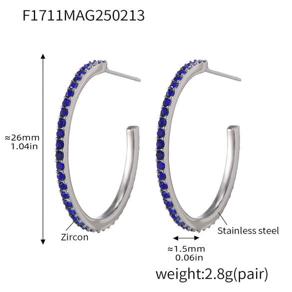 Wholesale Women's Stainless Steel Zircon Inlaid Geometric U Shape Light Luxury Style Circle Earrings With Electroplating Treatment