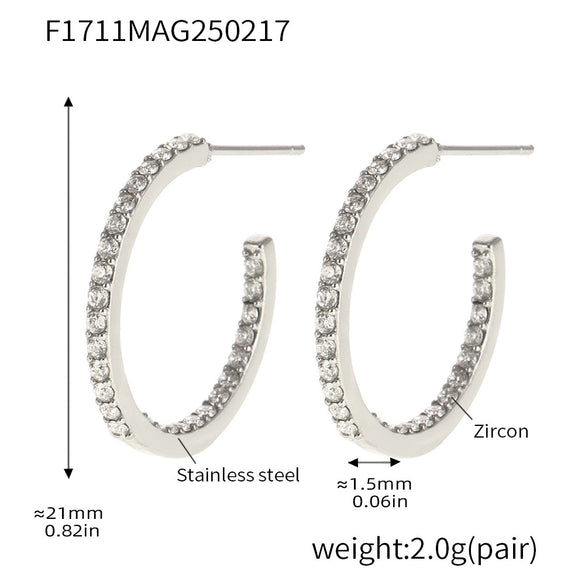 Wholesale Women's Stainless Steel Zircon Inlaid Geometric U Shape Light Luxury Style Circle Earrings With Electroplating Treatment