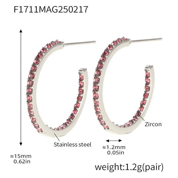 Wholesale Women's Stainless Steel Zircon Inlaid Geometric U Shape Light Luxury Style Circle Earrings With Electroplating Treatment