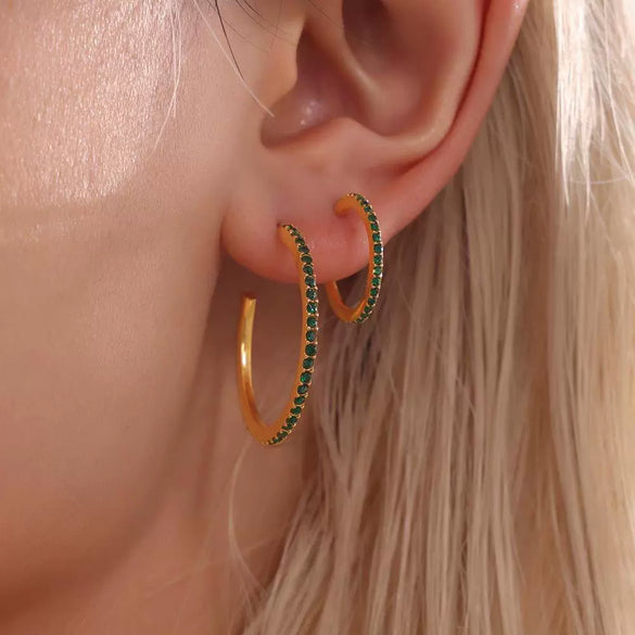 Wholesale Women's Stainless Steel Zircon Inlaid Geometric U Shape Light Luxury Style Circle Earrings With Electroplating Treatment