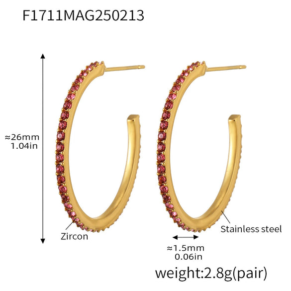 Wholesale Women's Stainless Steel Zircon Inlaid Geometric U Shape Light Luxury Style Circle Earrings With Electroplating Treatment