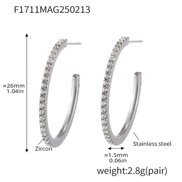 Wholesale Women's Stainless Steel Zircon Inlaid Geometric U Shape Light Luxury Style Circle Earrings With Electroplating Treatment