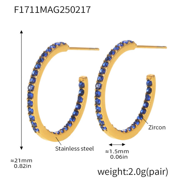 Wholesale Women's Stainless Steel Zircon Inlaid Geometric U Shape Light Luxury Style Circle Earrings With Electroplating Treatment
