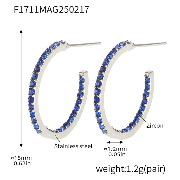 Wholesale Women's Stainless Steel Zircon Inlaid Geometric U Shape Light Luxury Style Circle Earrings With Electroplating Treatment