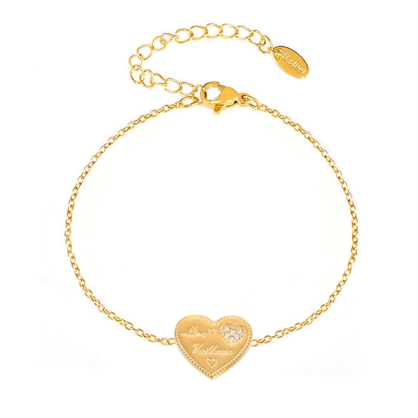 Wholesale Women's Stainless Steel Zircon Love Letter Heart Geometric Style Electroplated Bracelet