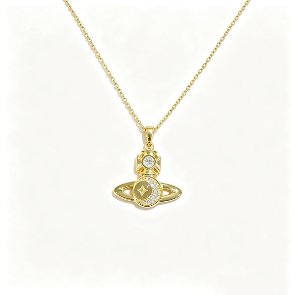 Wholesale Women's Star Pattern Titanium Steel Oshaped Chain Necklace With Zircon Inlaid Copper Pendant Light Luxury Minimalist Style