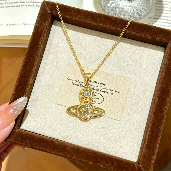 Wholesale Women's Star Pattern Titanium Steel Oshaped Chain Necklace With Zircon Inlaid Copper Pendant Light Luxury Minimalist Style