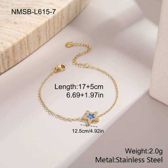 Wholesale Women's Starshaped Stainless Steel And 18K Gold Electroplated Zircon Bracelets Niche Design Simple And Elegant