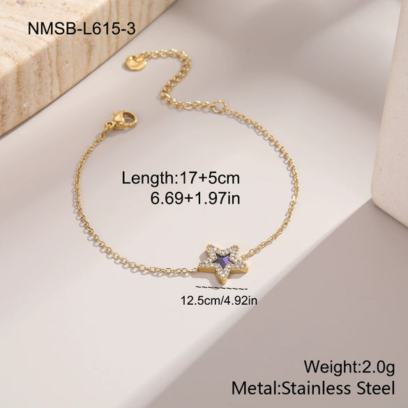 Wholesale Women's Starshaped Stainless Steel And 18K Gold Electroplated Zircon Bracelets Niche Design Simple And Elegant