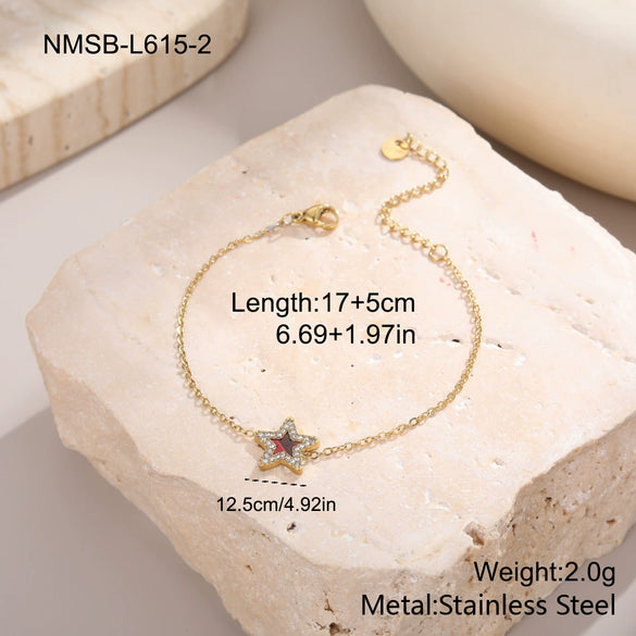 Wholesale Women's Starshaped Stainless Steel And 18K Gold Electroplated Zircon Bracelets Niche Design Simple And Elegant