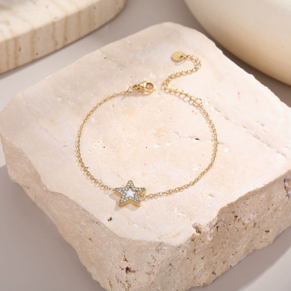 Wholesale Women's Starshaped Stainless Steel And 18K Gold Electroplated Zircon Bracelets Niche Design Simple And Elegant