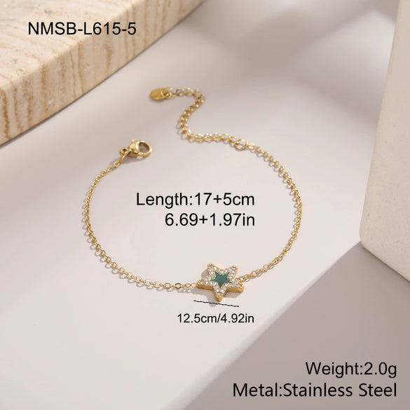 Wholesale Women's Starshaped Stainless Steel And 18K Gold Electroplated Zircon Bracelets Niche Design Simple And Elegant