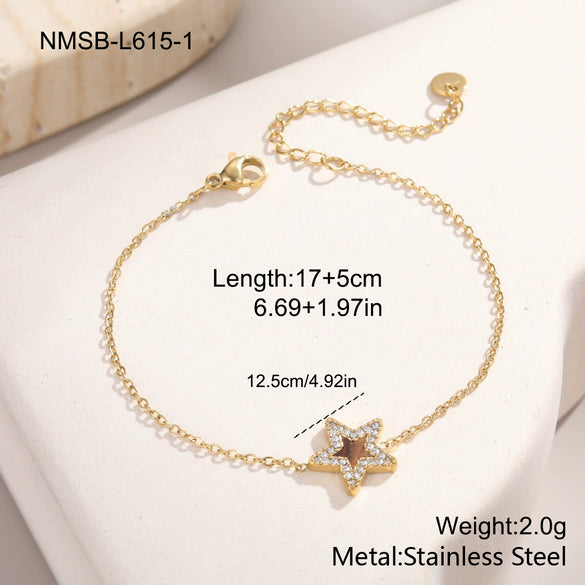 Wholesale Women's Starshaped Stainless Steel And 18K Gold Electroplated Zircon Bracelets Niche Design Simple And Elegant