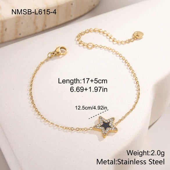 Wholesale Women's Starshaped Stainless Steel And 18K Gold Electroplated Zircon Bracelets Niche Design Simple And Elegant