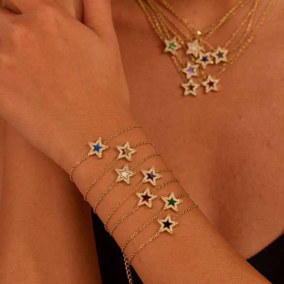 Wholesale Women's Starshaped Stainless Steel And 18K Gold Electroplated Zircon Bracelets Niche Design Simple And Elegant