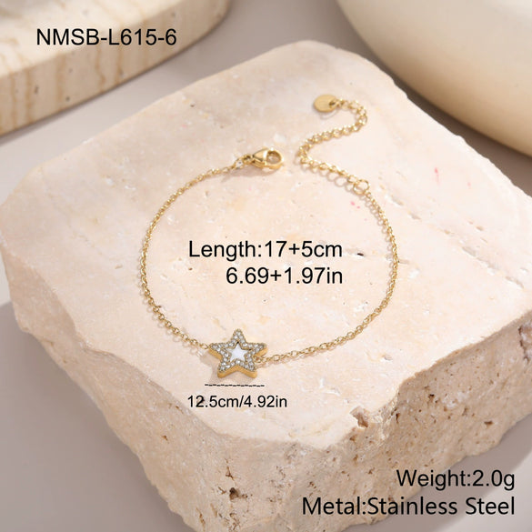 Wholesale Women's Starshaped Stainless Steel And 18K Gold Electroplated Zircon Bracelets Niche Design Simple And Elegant