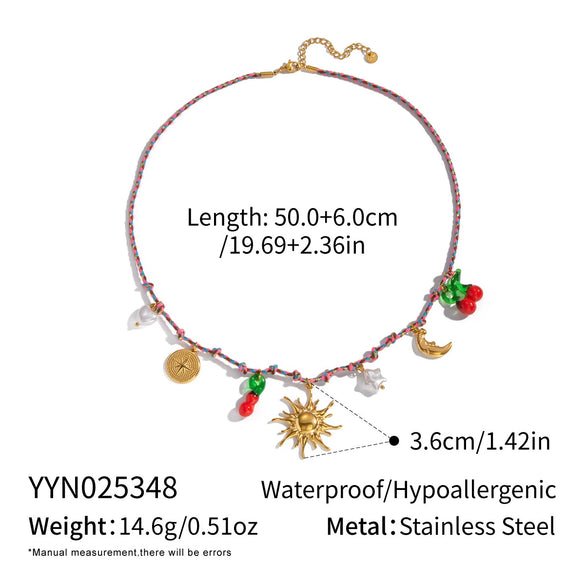 Wholesale Women's Starshaped Stainless Steel Charm Pendant Necklace With Rope Chain And Pvd Furnace Vacuum Real Gold Plating