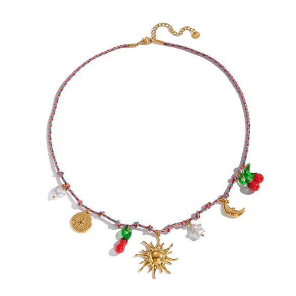 Wholesale Women's Starshaped Stainless Steel Charm Pendant Necklace With Rope Chain And Pvd Furnace Vacuum Real Gold Plating