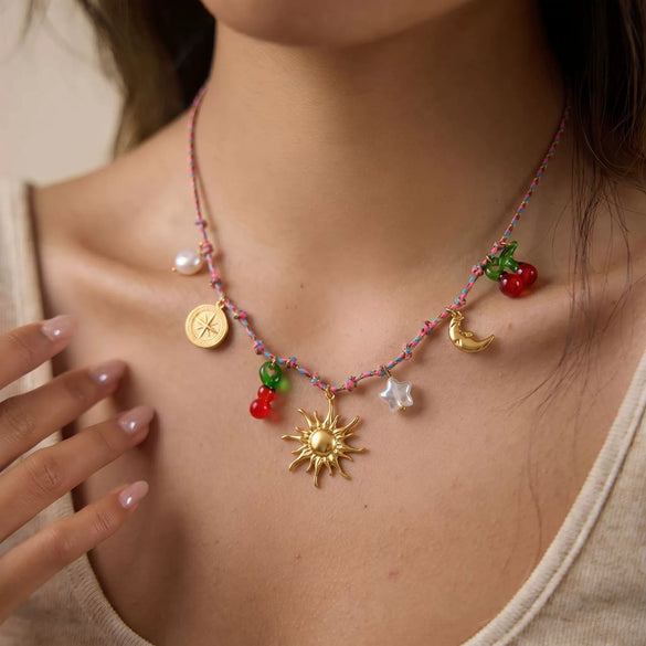 Wholesale Women's Starshaped Stainless Steel Charm Pendant Necklace With Rope Chain And Pvd Furnace Vacuum Real Gold Plating