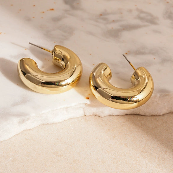 Wholesale Women's Steel Needle Metal C Shaped Geometric Earrings With Electroplating Treatment