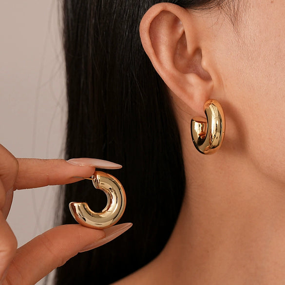 Wholesale Women's Steel Needle Metal C Shaped Geometric Earrings With Electroplating Treatment