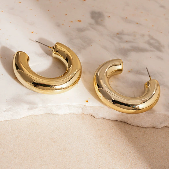 Wholesale Women's Steel Needle Metal C Shaped Geometric Earrings With Electroplating Treatment