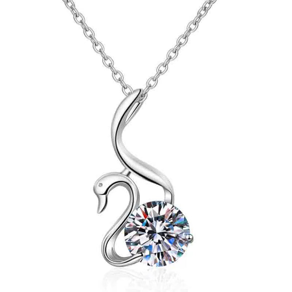 Wholesale Women's Sterling Silver Animals Zodiac Swan Pendant Cross Chain Necklace With Simulation Diamond And Electroplating Treatment