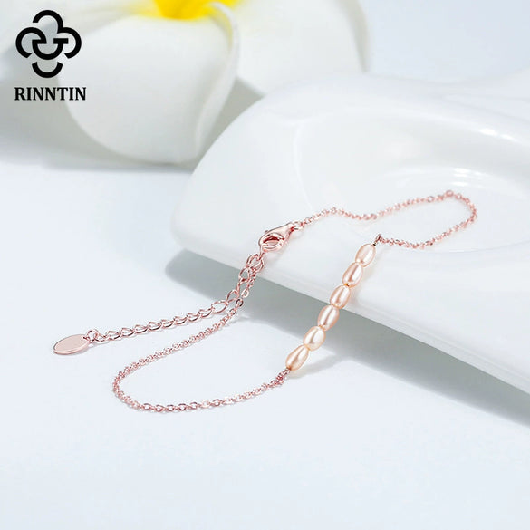 Wholesale Women's 925 Sterling Silver Anklet With Natural Millet Beads And Fresh Water Pearl In Geometric Style