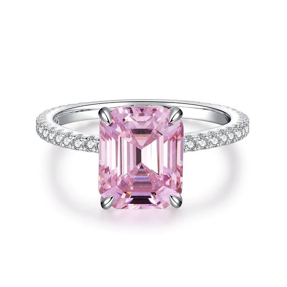 Wholesale Women's 925 Sterling Silver Aquamarine Emerald Cut Geometric Ring Plated Pt950 Gold