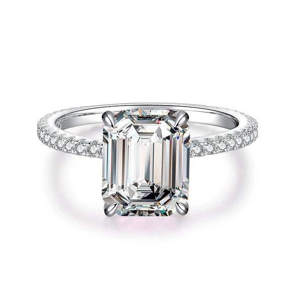 Wholesale Women's 925 Sterling Silver Aquamarine Emerald Cut Geometric Ring Plated Pt950 Gold