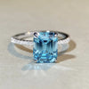Wholesale Women's 925 Sterling Silver Aquamarine Emerald Cut Geometric Ring Plated Pt950 Gold
