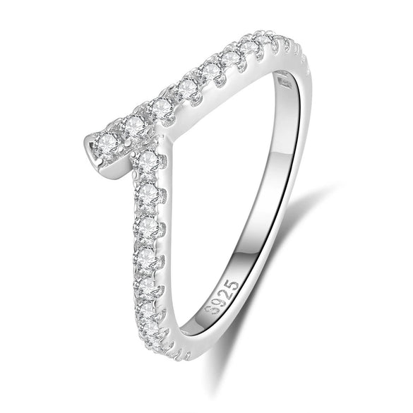 Wholesale Women's 925 Sterling Silver Asymmetric Cross Single Row Zircon Ring With Diamond Design And Geometric Style