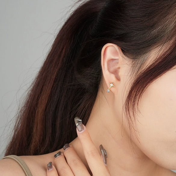 Wholesale Women's 925 Sterling Silver Asymmetric Star Earrings With Electroplating And Colorful Zircon