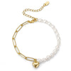 Wholesale Women's 925 Sterling Silver Bracelet With Natural Baroque Pearl And Heart Shape Geometric Design Electroplated