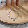 Wholesale Women's 925 Sterling Silver Bracelet With Natural Baroque Pearl And Heart Shape Geometric Design Electroplated
