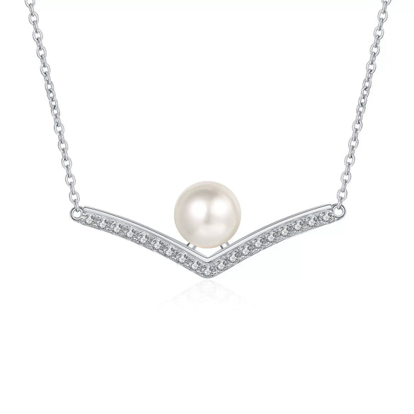 Wholesale Women's 925 Sterling Silver Clavicle Chain With Freshwater Pearl And Vshaped Moissanite Pendant Original Design Electroplated With Letters Numbers Text Pattern