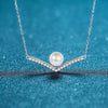 Wholesale Women's 925 Sterling Silver Clavicle Chain With Freshwater Pearl And Vshaped Moissanite Pendant Original Design Electroplated With Letters Numbers Text Pattern