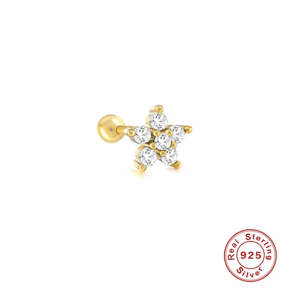 Wholesale Women's Sterling Silver Cute Mini Star Moon Puncture Thread Ear Nails With Electroplating