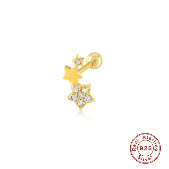 Wholesale Women's Sterling Silver Cute Mini Star Moon Puncture Thread Ear Nails With Electroplating