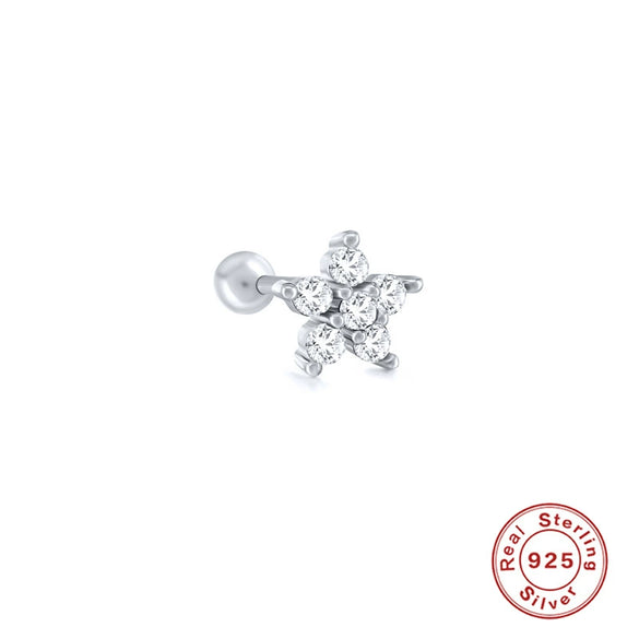 Wholesale Women's Sterling Silver Cute Mini Star Moon Puncture Thread Ear Nails With Electroplating
