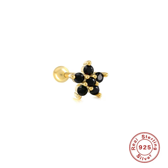 Wholesale Women's Sterling Silver Cute Mini Star Moon Puncture Thread Ear Nails With Electroplating